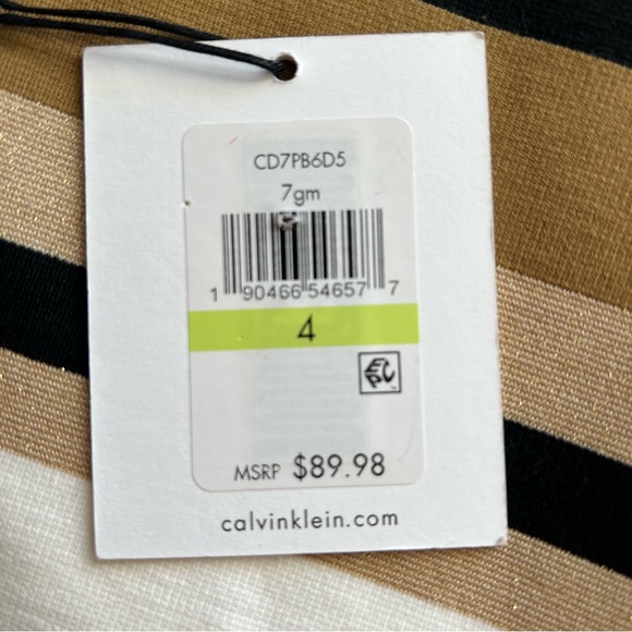 NWT Calvin Klein | Gold Sparkle Taupe and Black Body-con Sheath Dress Sz 4 - Picture 4 of 14